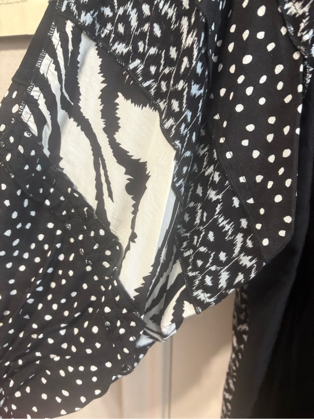 Black Embroidered Floral Tunic Top with Mixed-Print Sleeves - Picture 6 of 7